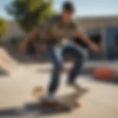 Skateboarder in Urban Setting with Oakley Holbrook XL Camo Skateboarder wearing Oakley Holbrook XL Camo sunglasses in an urban skatepark environment.