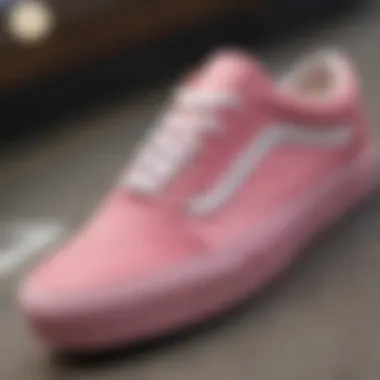 Intricate Design of Pink Platform Vans Old Skool Close-up view of Pink Platform Vans Old Skool showcasing intricate design details