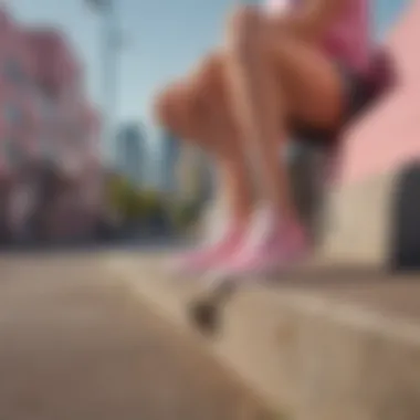 Group of skateboarders wearing Pink Platform Vans Old Skool in an urban setting