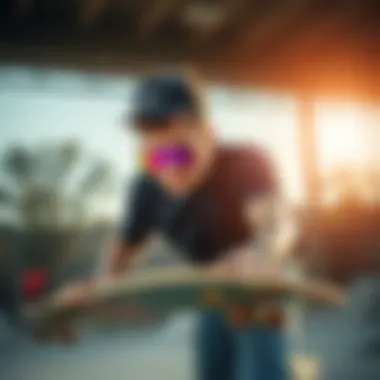 Skateboarder wearing Pit Viper sunglasses at a skate park