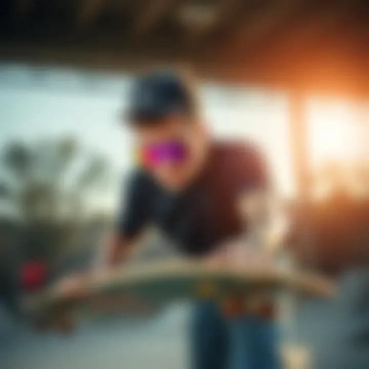 Skateboarder wearing Pit Viper sunglasses at a skate park