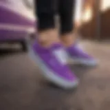 A stylish pair of purple Vans shoes showcasing unique design elements.