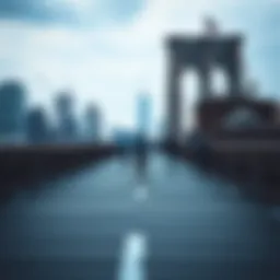 A scenic view of roller skaters gliding along the Brooklyn Bridge