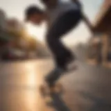 Skateboarder performing a kickflip at sunrise