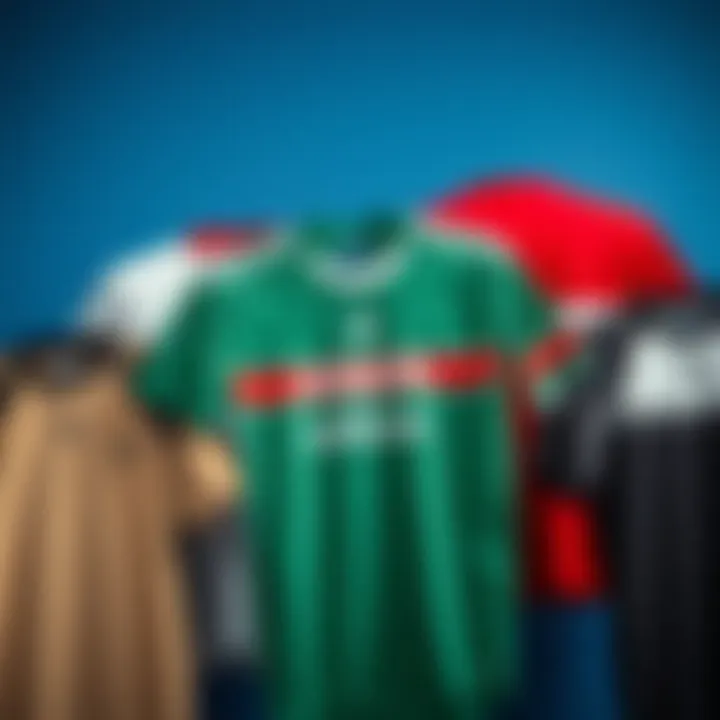 An aesthetically arranged collection of adidas jersey shirts highlighting various colorways and styles