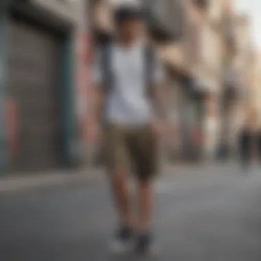 Stylish outfit featuring nylon cargo shorts in an urban setting