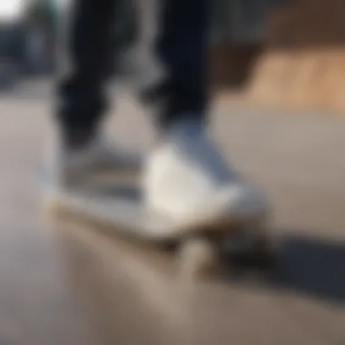 Adidas shoes with clear soles on a skateboarding ramp