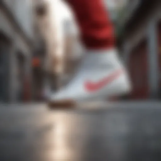 Dynamic skateboarding scene featuring Nike white and red shoes