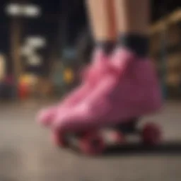 Vibrant Pink High Top Reebok sneakers on a skateboard