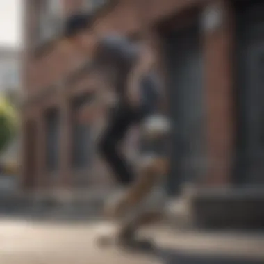 Mastering a Freestyle Trick Freestyle skateboarder executing a complex trick