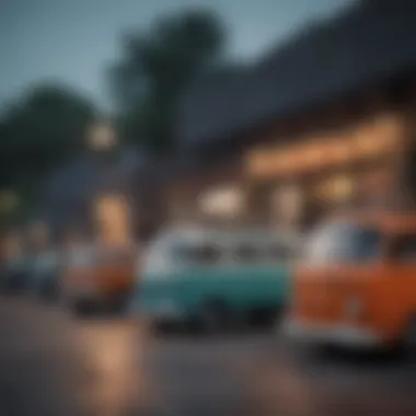 A diverse range of vans parked in a lot, showcasing various models and colors