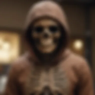 Close-up of the brown skeleton hoodie design highlighting its unique graphics