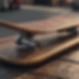 Close-up of skateboard deck showcasing unique designs and textures