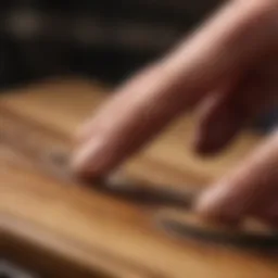 Close-up of a handcrafted real wood fingerboard showcasing the grain and texture.
