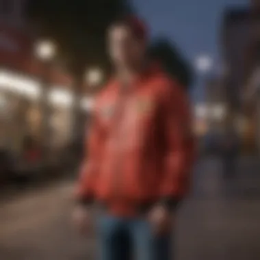 A skateboarder wearing a Santa Cruz jacket in an urban setting