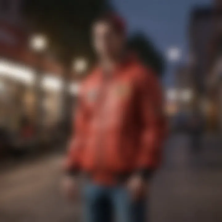 A skateboarder wearing a Santa Cruz jacket in an urban setting