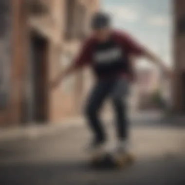 Urban Skateboarding in Thrasher Attire Skateboarder wearing Thrasher shirt in urban setting
