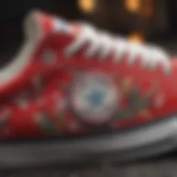 Close-up of embroidered details on Converse shoes