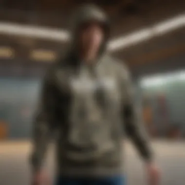 Skateboarder wearing the Vans camo hoodie during a skate session