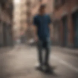 Stylish drop tail shirt showcased in urban setting