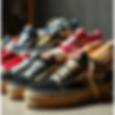 A collection of various styles of Vans Platform Vans displayed creatively.