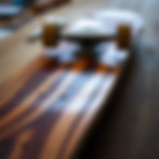 Detailed view of a wood fingerboard deck showcasing its craftsmanship