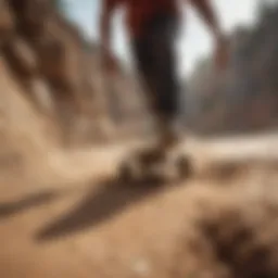 Dirt skateboard gliding over rugged terrain