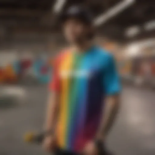 A vibrant collection of me jerseys showcased in a skate park setting, highlighting their colorful designs and unique styles.