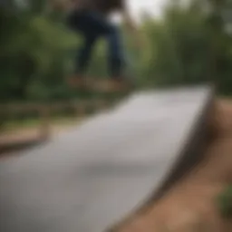 Diverse portable skate ramps set up in a park