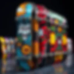 An array of vibrant skateboard skins showcasing unique graphic designs