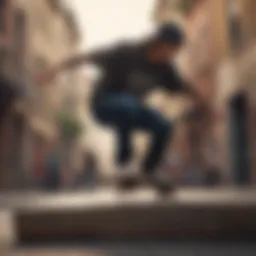 Dynamic skateboarder performing a trick in an urban setting