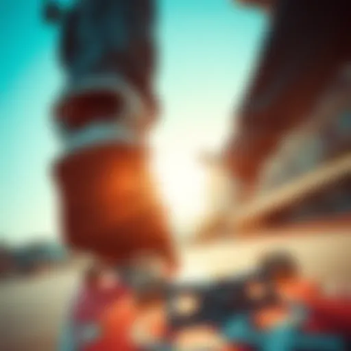 Dynamic view of thirty-two bindings in action on a skateboard