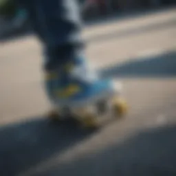 Abstract depiction of skateboarding fashion in blue tones
