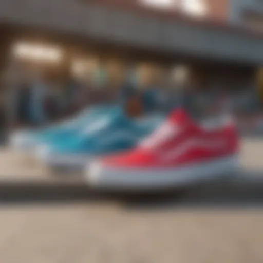 Classic Vans Pro Classics footwear displayed against a vibrant skate park backdrop