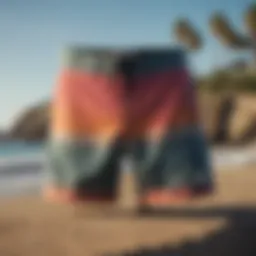 Vibrant Volcom surf shorts on display against a coastal background