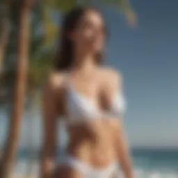 Elegant white bralette bikini top displayed on a beach setting