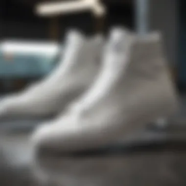 Intricate Design of White Skate Highs A close-up view of white skate highs showcasing intricate design details