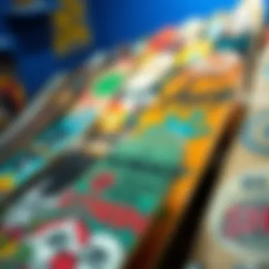 Vibrant Collection of Workshop Skateboards Vibrant collection of workshop skateboards on display, each with distinctive artwork