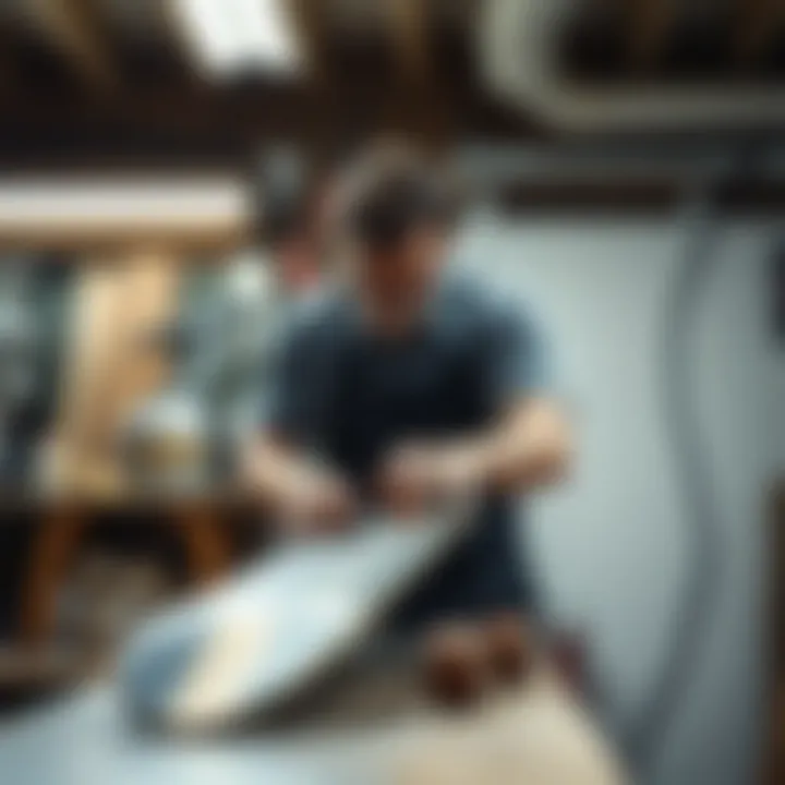 Crafting a Unique Skateboard Board Skateboard maker immersed in the creation of a unique board