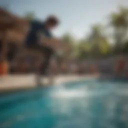 Skateboarder executing a perfect carve in a pool