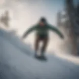 Snowboarder carving through fresh powder