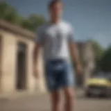 Fashionable man confidently strutting in jorts