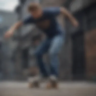 Skateboarding Style Evolution Fashion-forward skater in man brand jeans performing a trick