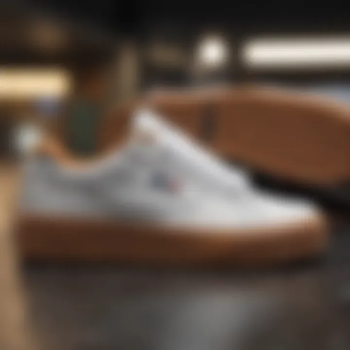 Close-up of Fila shoes with durable materials for skateboarding