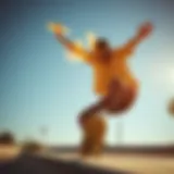 Skater wearing fire sunglasses performing a trick