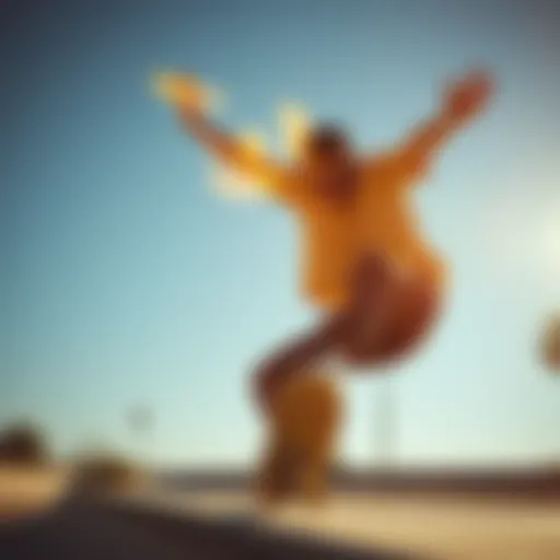 Skater wearing fire sunglasses performing a trick