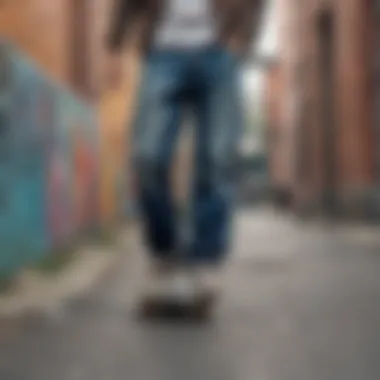 Artistic Expression Skateboarding culture graffiti art featuring baggy Dickies jeans