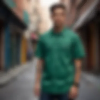 Urban Elegance: Green Dickies Shirt in Skateboarding Culture Green Dickies Shirt in Urban Setting