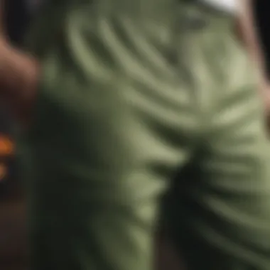 Sustainability Focus in Green Jogging Pants Close-up of sustainable fabric used in green jogging pants