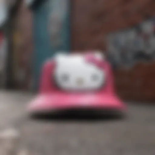 Vibrant Hello Kitty bucket hat showcased against a graffiti backdrop